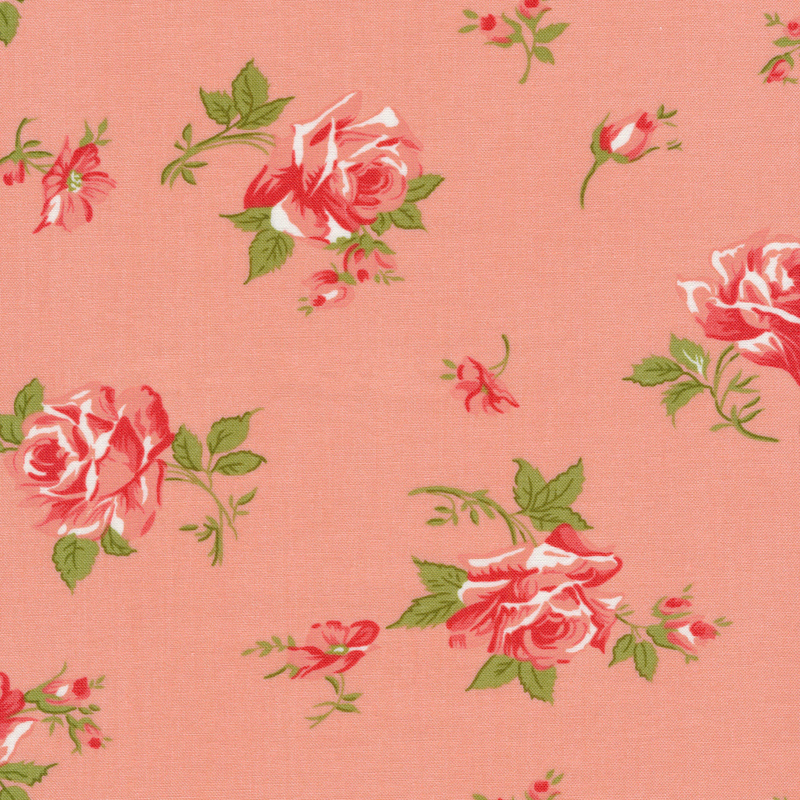 Tossed pink flowers on pink | Shabby Fabrics