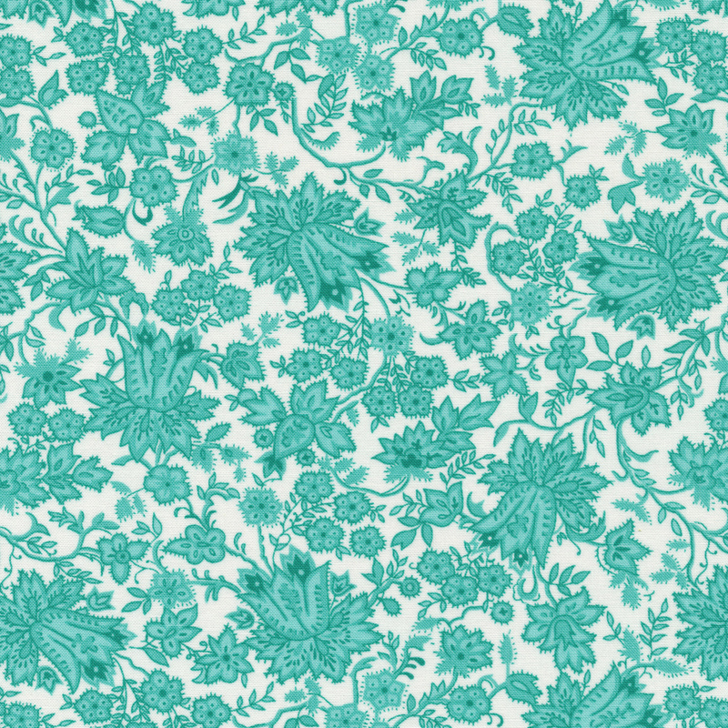 Blue Jacobean print on white | Shabby Fabrics