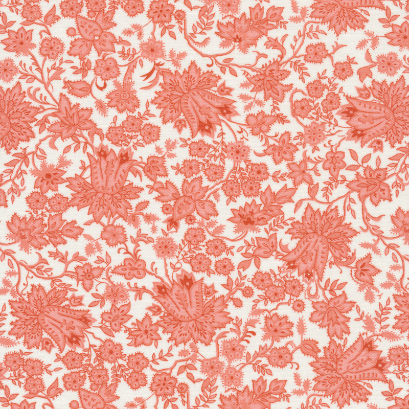 Pink Jacobean print on white | Shabby Fabrics