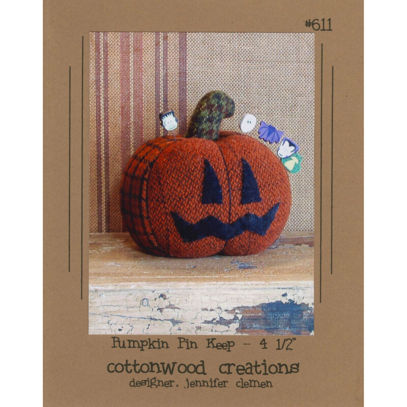 The front of the Pumpkin Pin Keep pattern showing the finished pumpkin | Shabby Fabrics