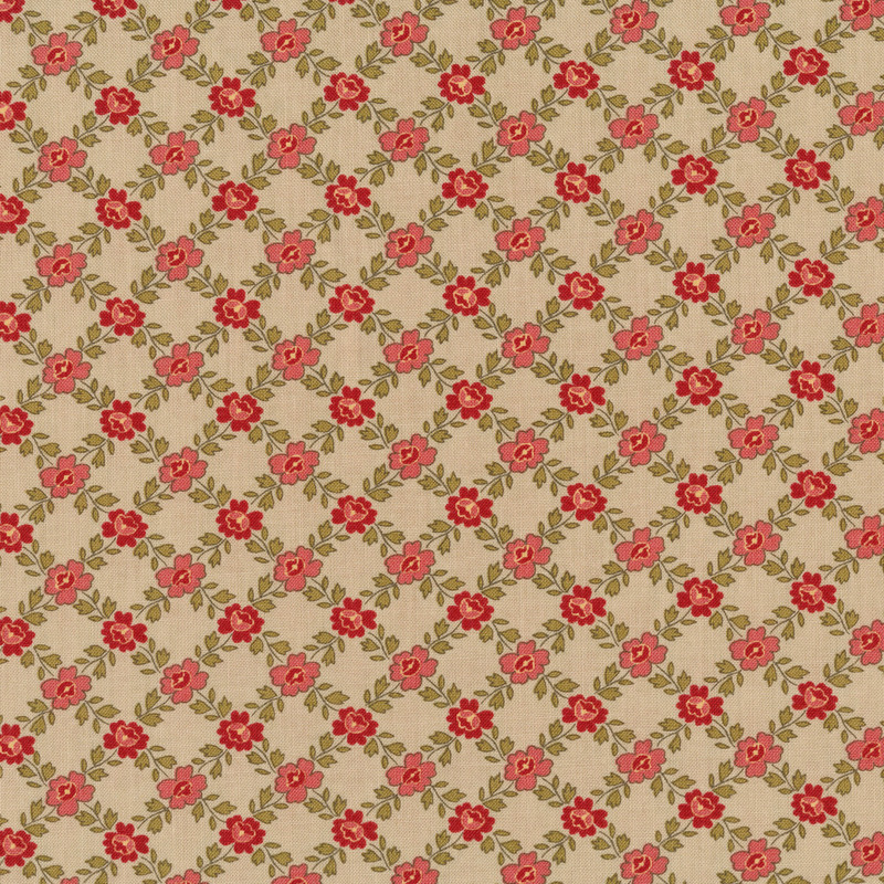 Lattice print with flowers and vines on a grey background | Shabby Fabrics