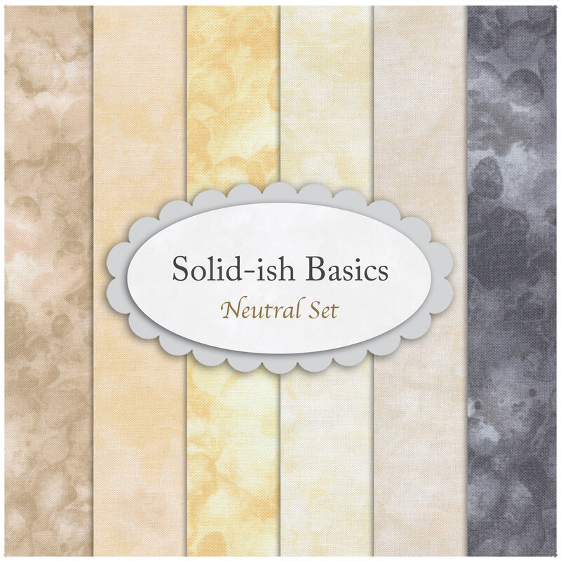 A collage of the fabrics included in the Solid-Ish Basics - Neutral FQ Set | Shabby Fabrics