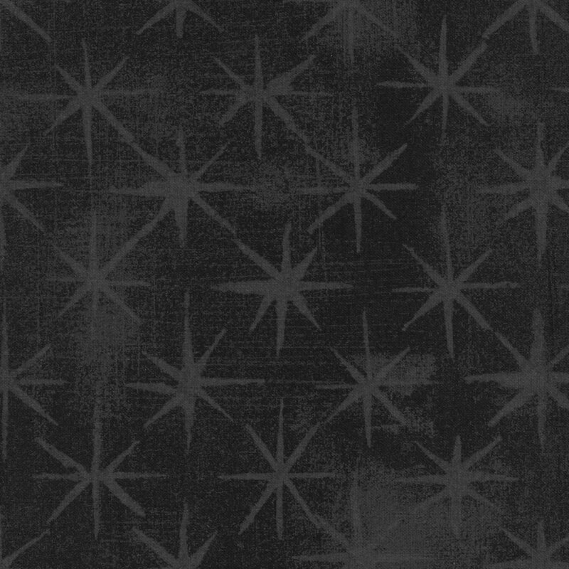 Tonal black grunge fabric with dark grey stars | Shabby Fabrics