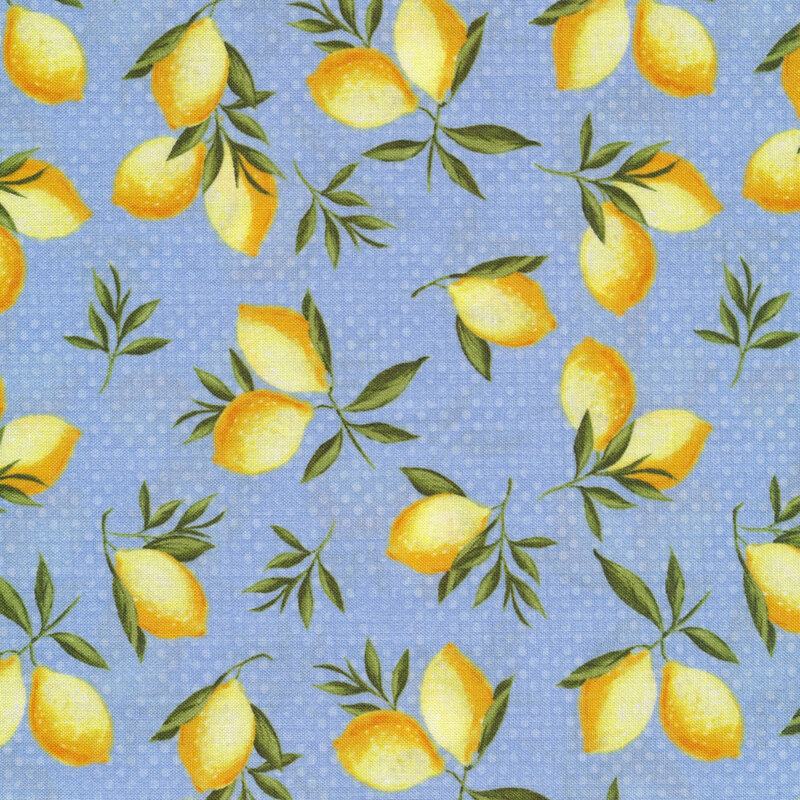 Tossed lemons on light blue tonal dots | Shabby Fabrics