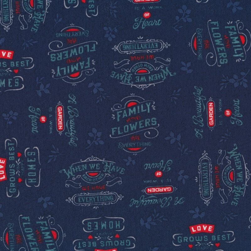 Words all over an navy background | Shabby Fabrics