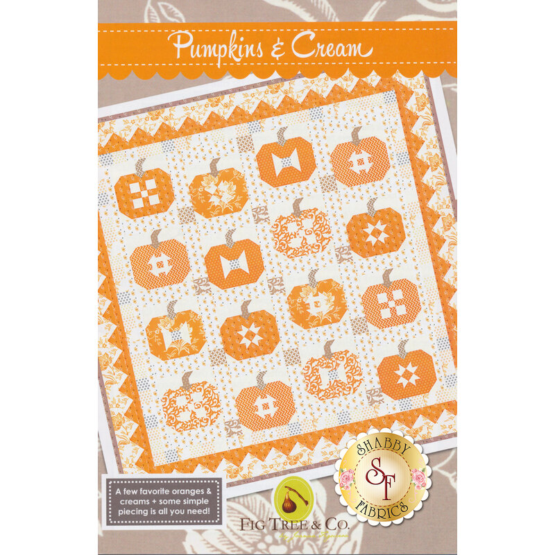 The front of the Pumpkins & Cream pattern showing the finished Halloween quilt | Shabby Fabrics