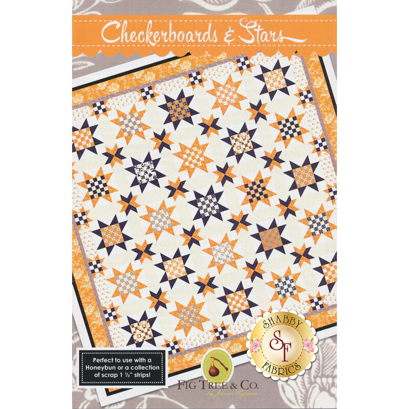 The front of the Checkerboards & Stars pattern showing the finished quilt | Shabby Fabrics
