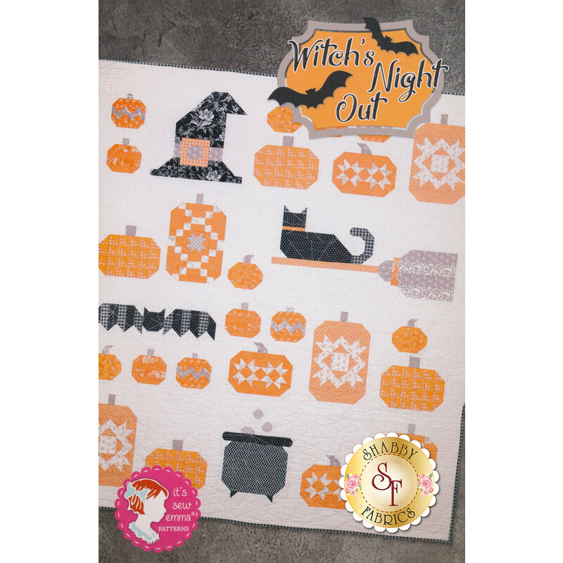 The front of the Witch's Night Out book showing the finished quilt