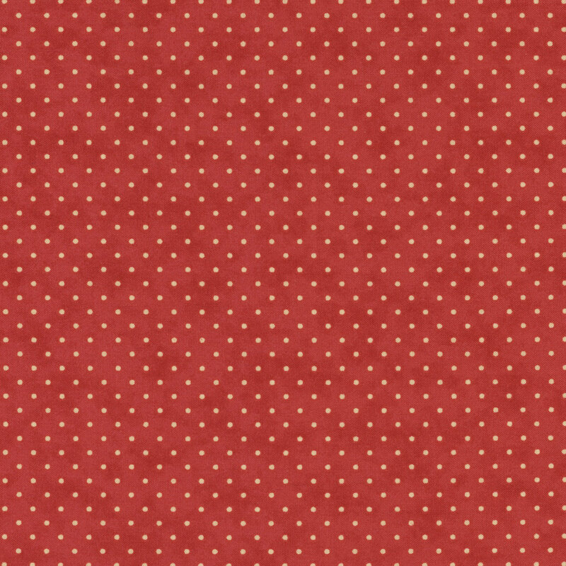red fabric with off white polka dots