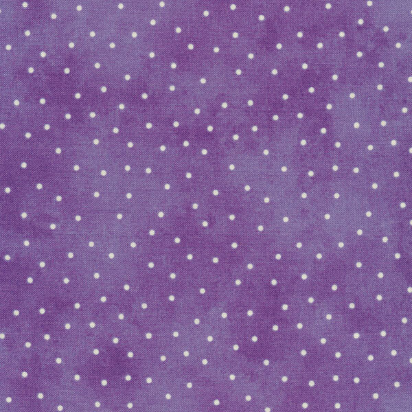 Fabric features cream scattered pin dots on mottled light purple | Shabby Fabrics