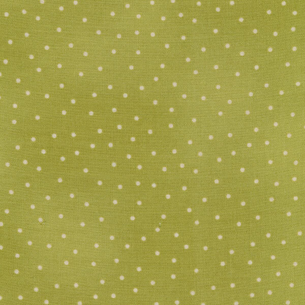 Fabric features cream scattered pin dots on mottled olive | Shabby Fabrics