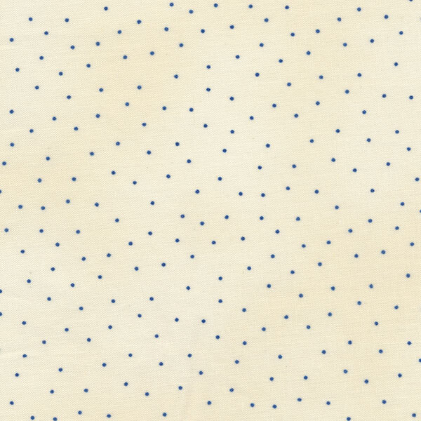 Fabric features blue scattered pin dots on mottled dark cream | Shabby Fabrics