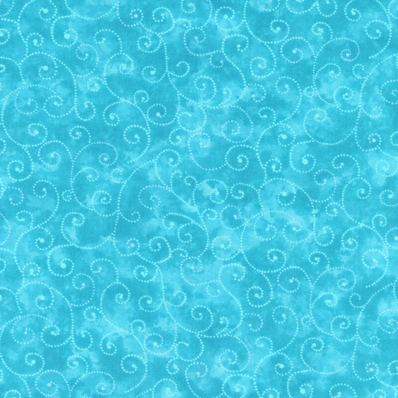 Tonal aqua colored fabric with swirls