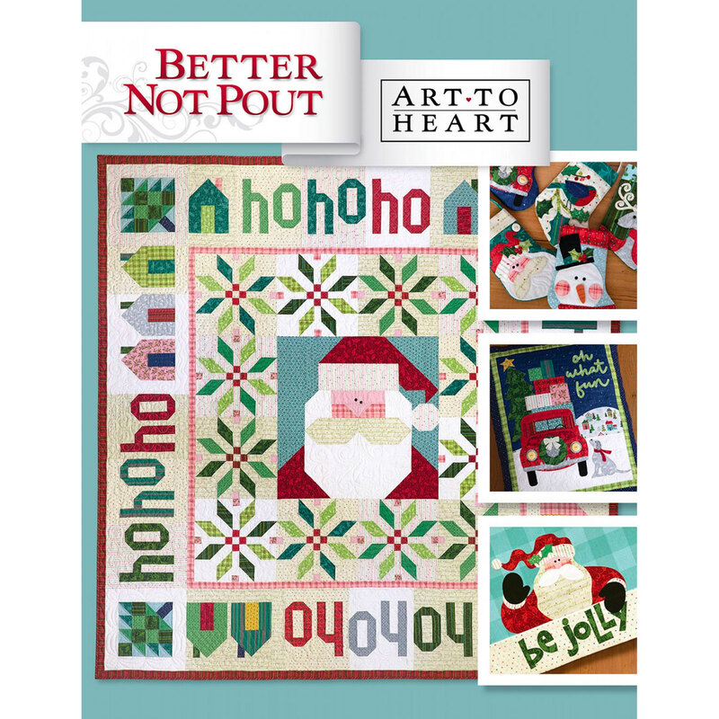 The front cover of the Better Not Pout book showing the finished Santa quilt