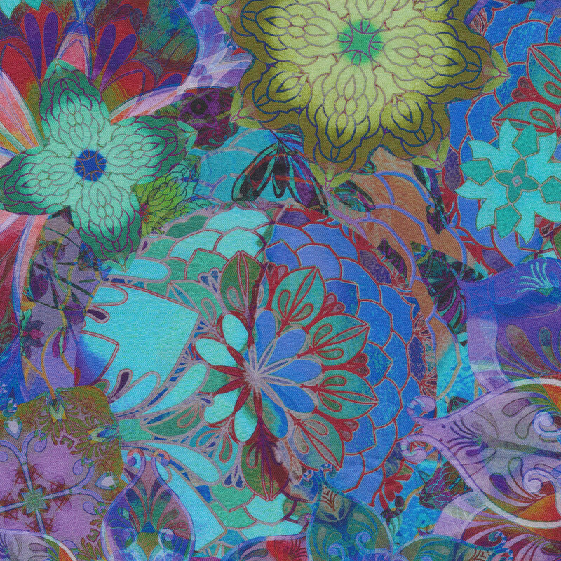 Colorful flowers on a dark blue background | Shabby Fabrics