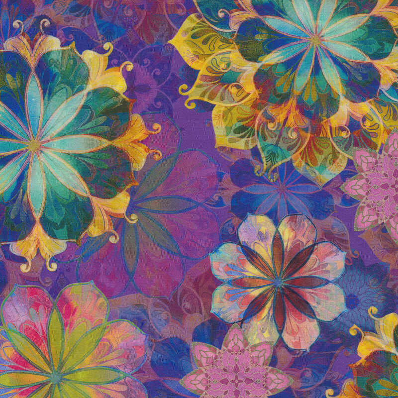 Multi colored flowers on a purple background | Shabby Fabrics