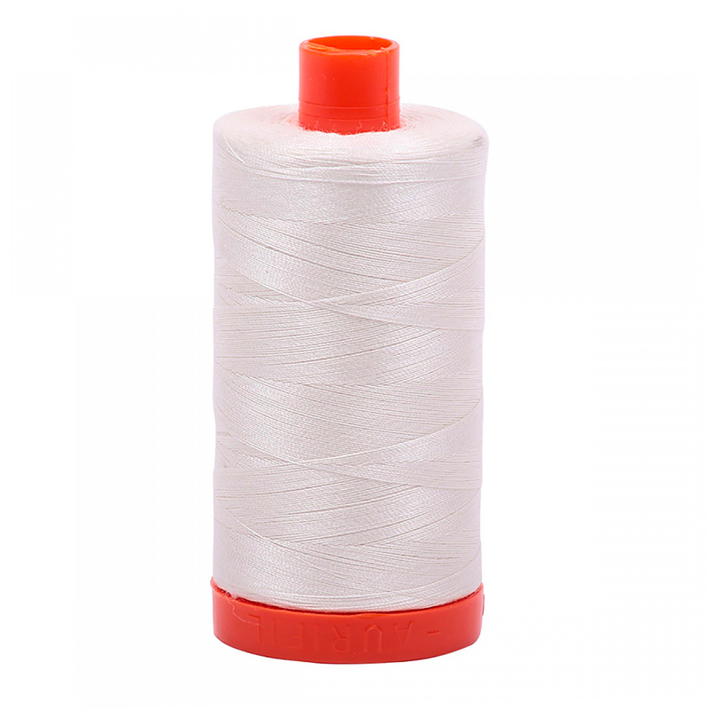 A spool of Aurifil 6722 - Seabiscuit thread on a white background