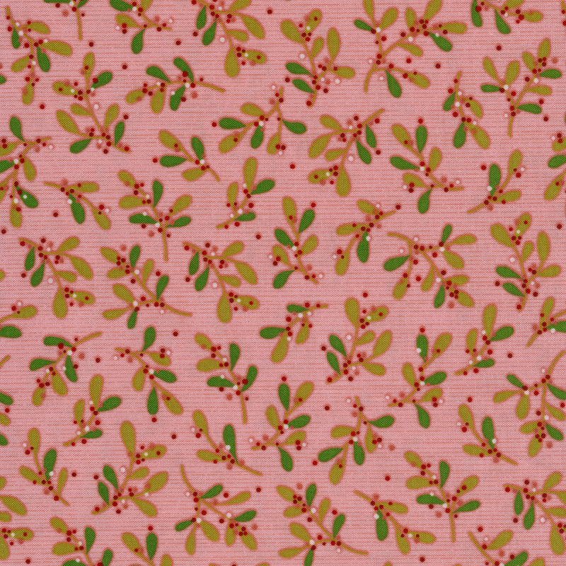 Fabric features mistletoe pattern on pink tonal background with tiny striping | Shabby Fabrics