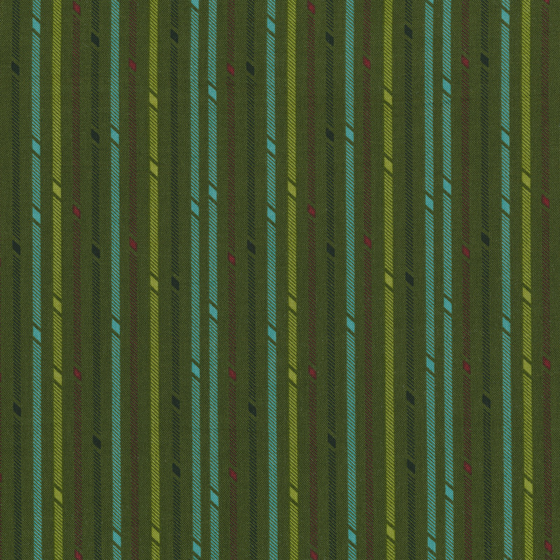Fabric features blue green red candy stripes on dark green | Shabby Fabrics