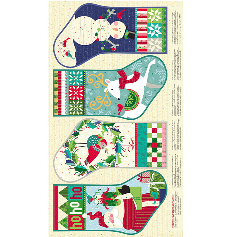 Fabric panel features four scenic Christmas stockings | Shabby Fabrics