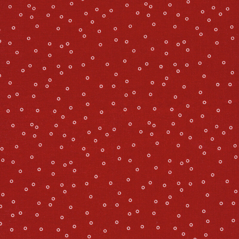 Small white rings on a solid red background | Shabby Fabrics