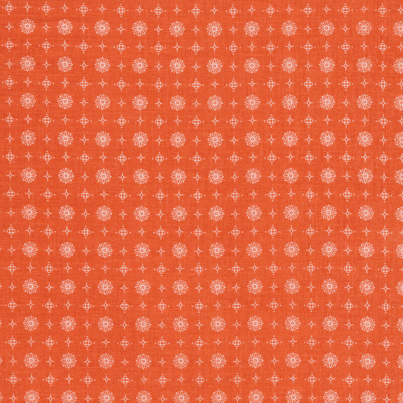 White flower, star, and diamond outlines on an orange background | Shabby Fabrics