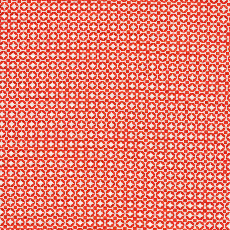 Cream fabric features tiny red geometric design | Shabby Fabrics