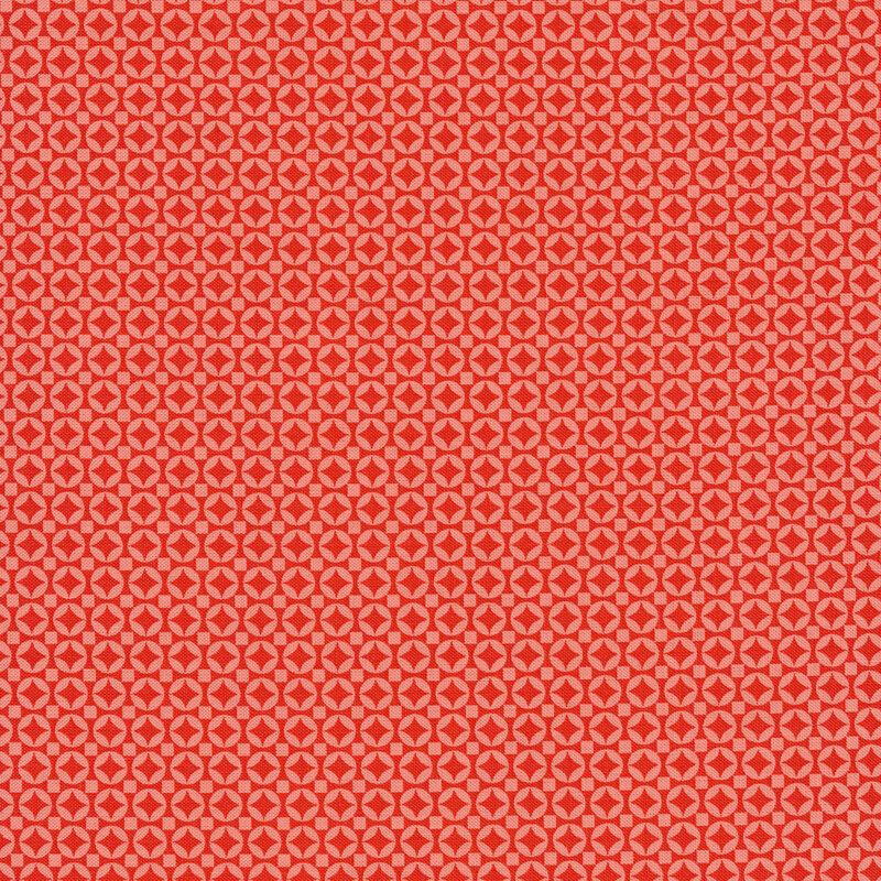 Red fabric features tiny pink geometric design | Shabby Fabrics
