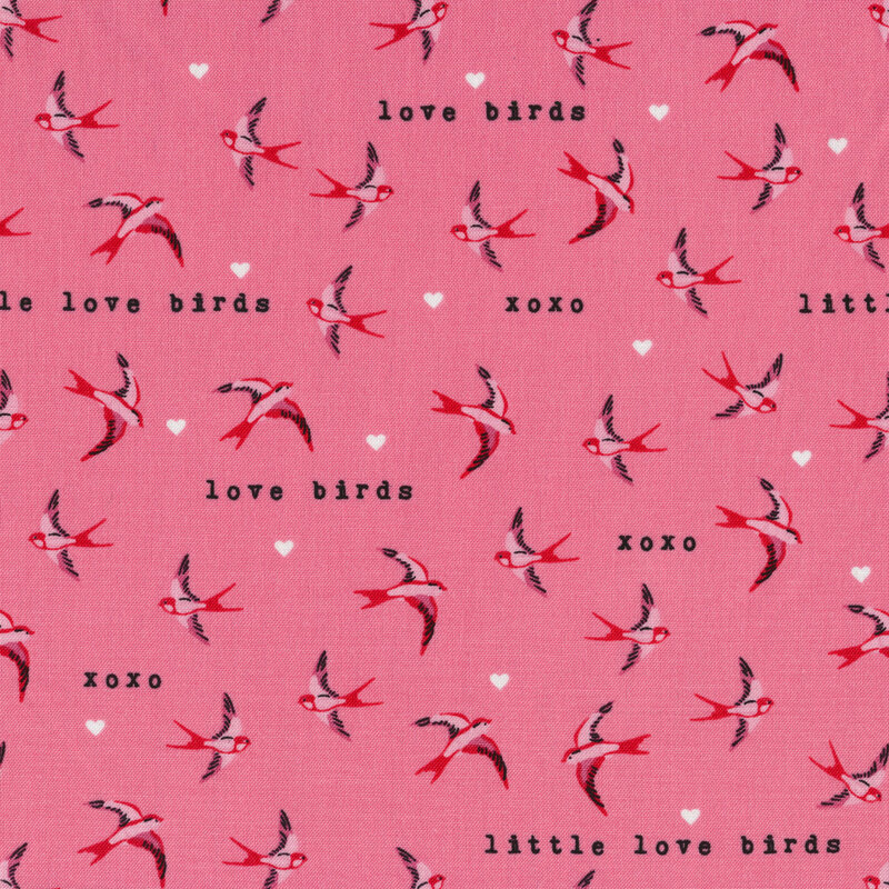 Birds and words on dark pink | Shabby Fabrics