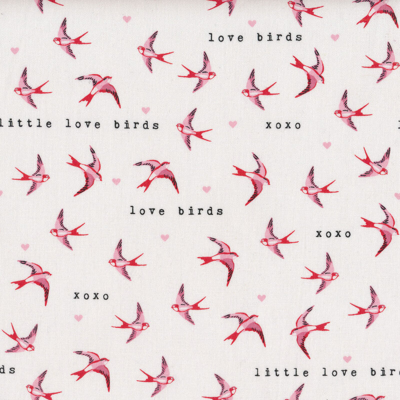 Birds and words on white | Shabby Fabrics