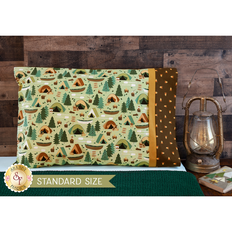 The adorable Camping Crew Magic Pillowcase displayed on a bed | Shabby Fabrics