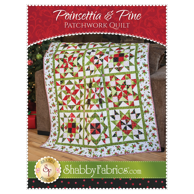 The front of the Poinsettia & Pine Patchwork Quilt Pattern | Shabby Fabrics