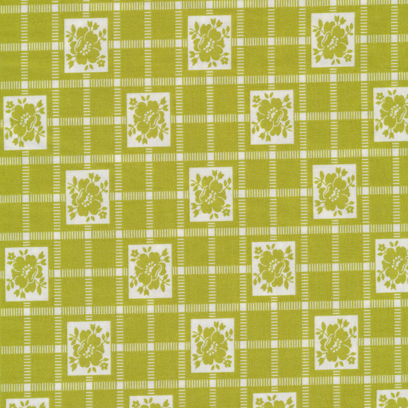 Green floral checker print | Shabby Fabrics