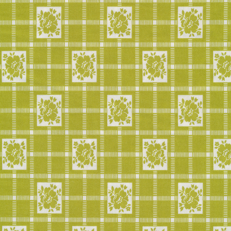 Green floral checker print | Shabby Fabrics