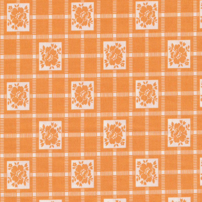 Orange floral checker print | Shabby Fabrics