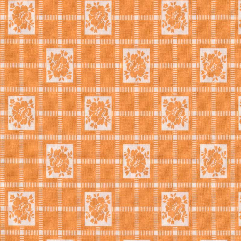 Orange floral checker print | Shabby Fabrics