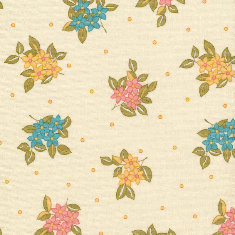 Tossed florals and a yellow dotted background | Shabby Fabrics