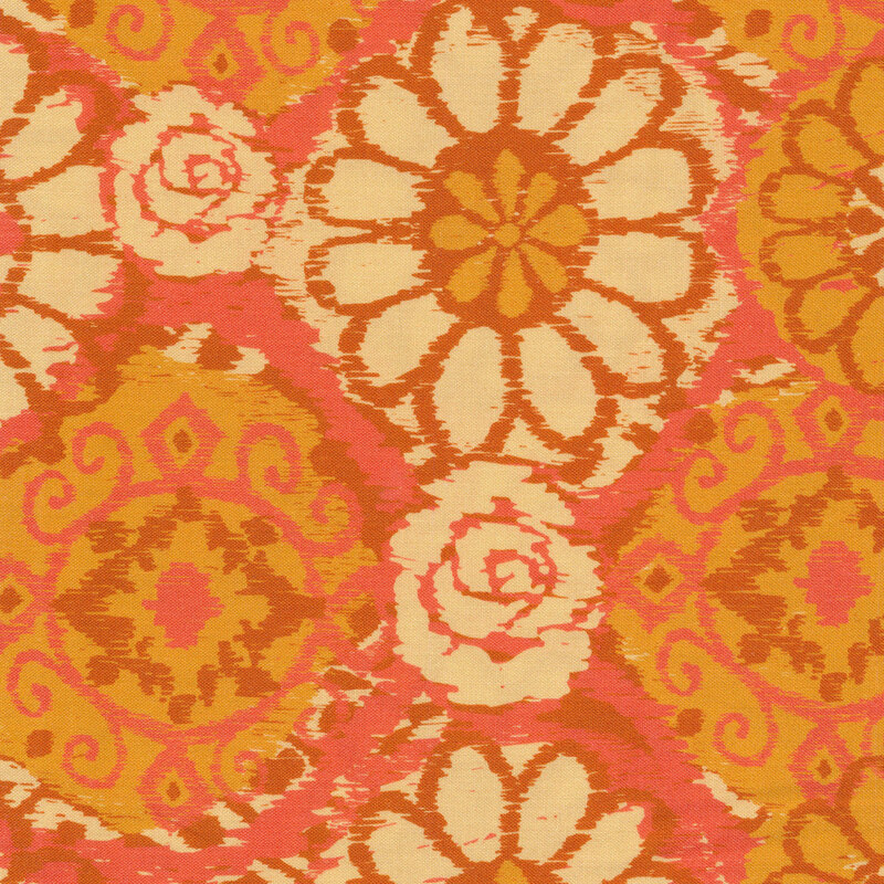 Varying amber tones on a bohemian flower prints | Shabby Fabrics