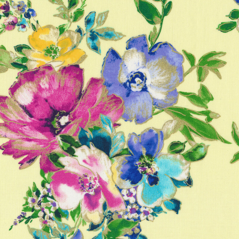 Cluster of multicolored flowers on yellow | Shabby Fabrics