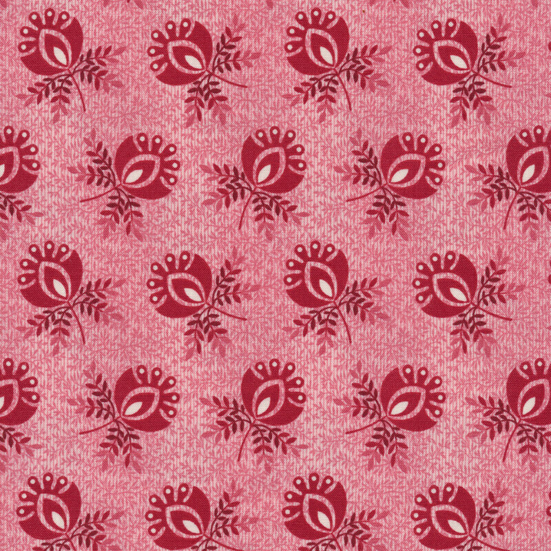 Red flower buds on a tonal mottled pink background | Shabby Fabrics
