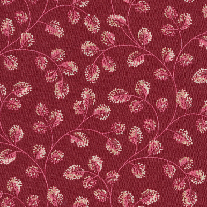 Cotton buds all over a burgundy background | Shabby Fabrics