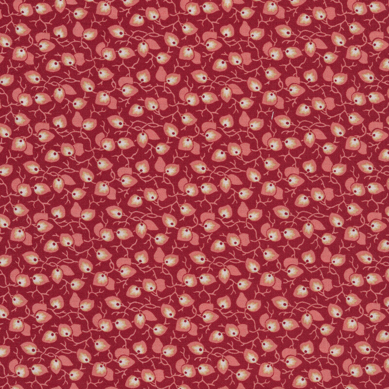 Pink leaves and vines on burgundy | Shabby Fabrics