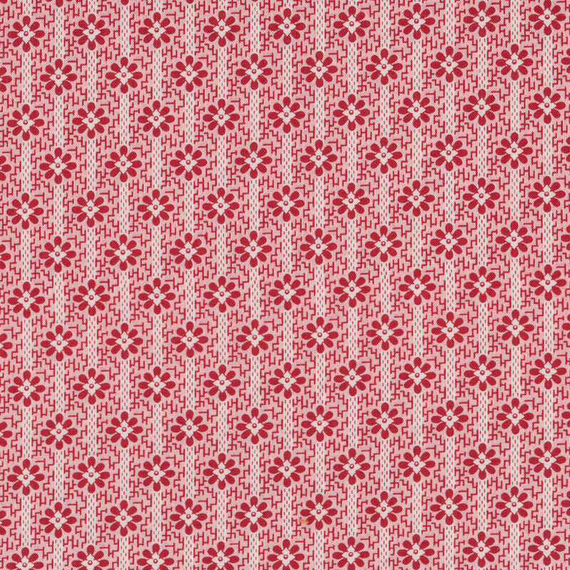 Red floral design on cream | Shabby Fabrics