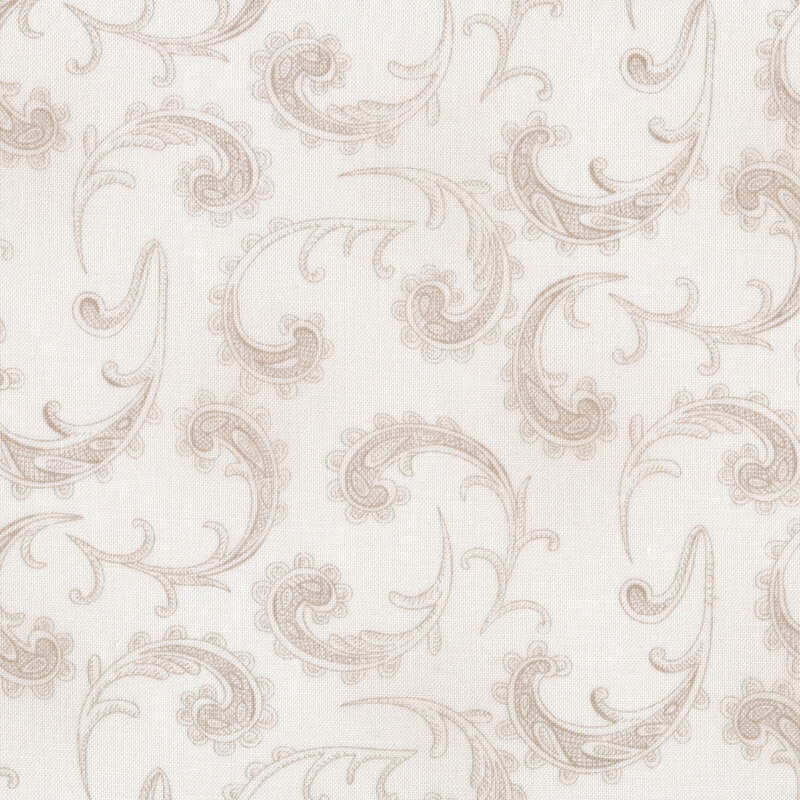 Cream fabric features tan swirly paisleys pattern | Shabby Fabrics