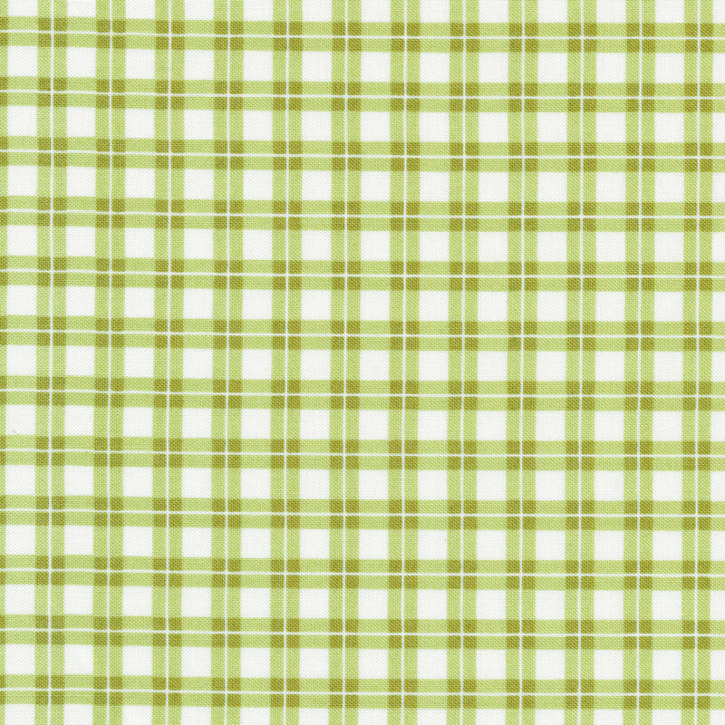 Cream fabric features olive green checks pattern | Shabby Fabrics
