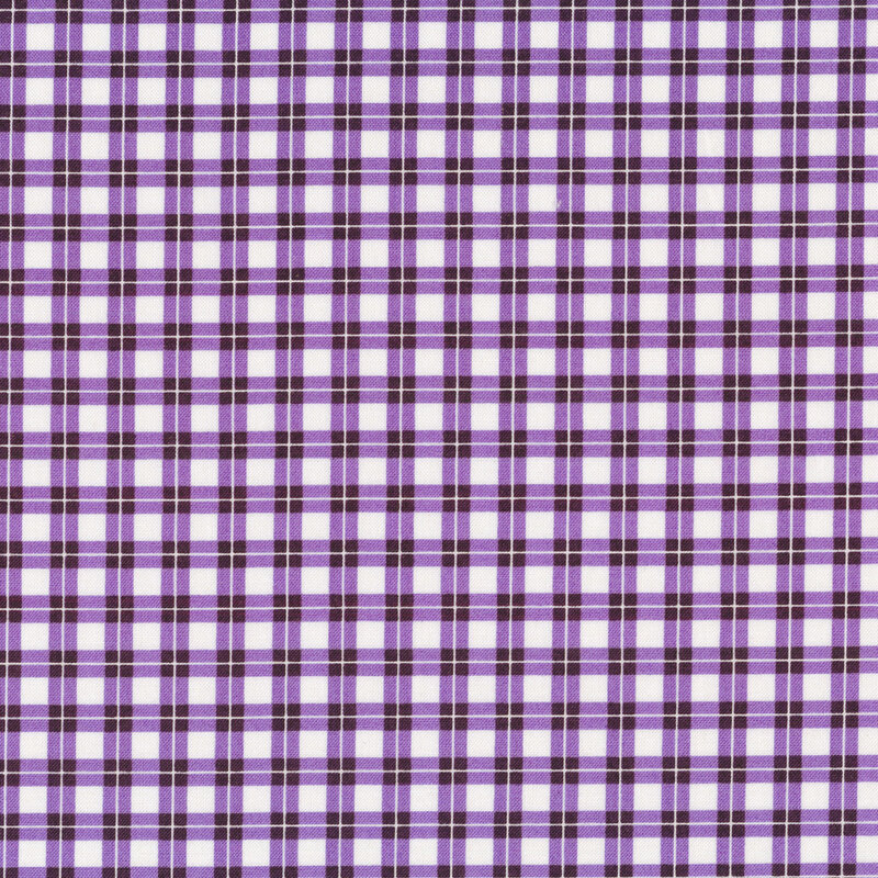 Cream fabric features dark purple checks pattern | Shabby Fabrics