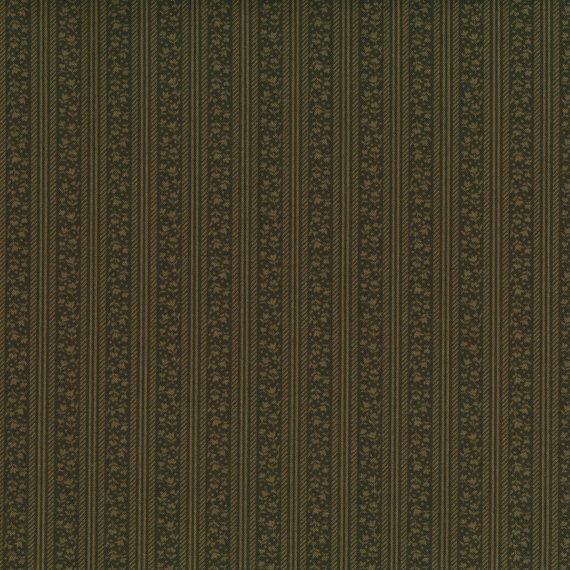 Fabric features tonal dark green illustrated tulips and stripes | Shabby Fabrics