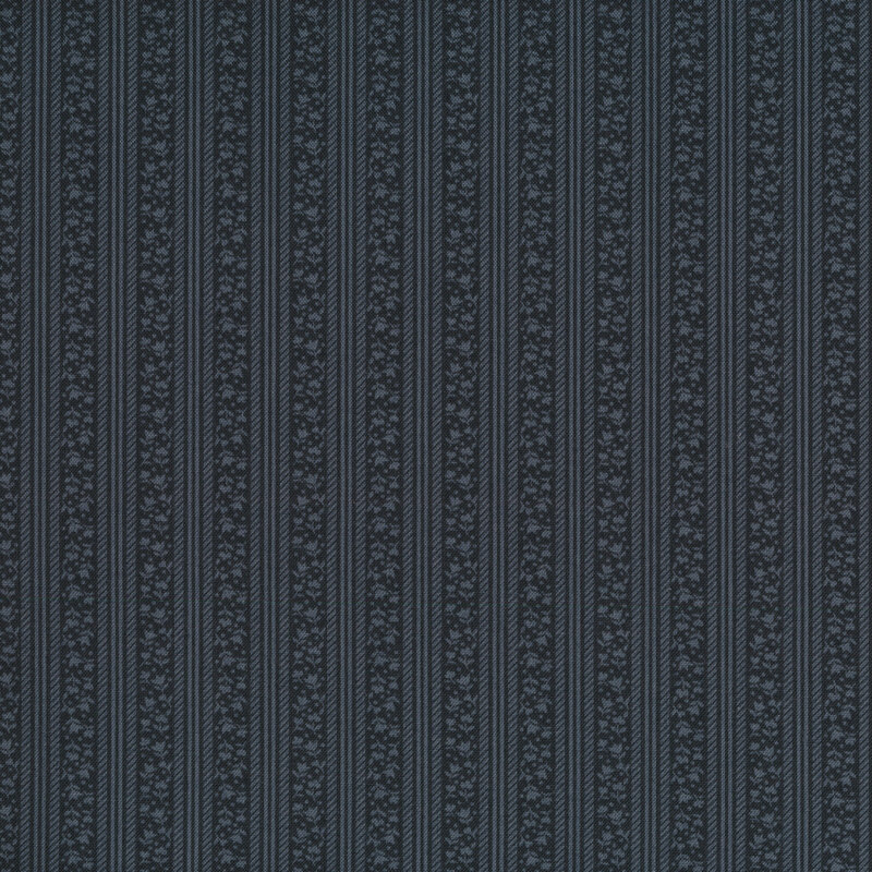 Fabric features tonal slate blue illustrated tulips and stripes | Shabby Fabrics