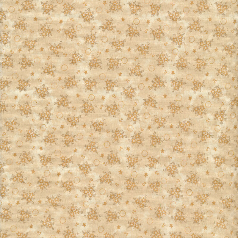 Fabric features tonal star bursts and rings on a mottled cream background| Shabby Fabrics