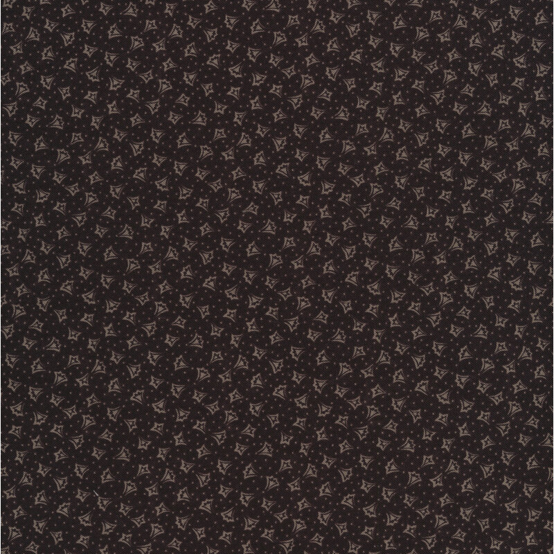 Fabric features tan fans and pin dots on dark purple background | Shabby Fabrics